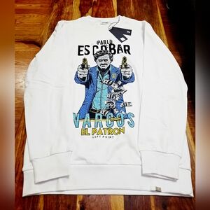 Left Point Pablo Escobar White Graphic Men Sweater